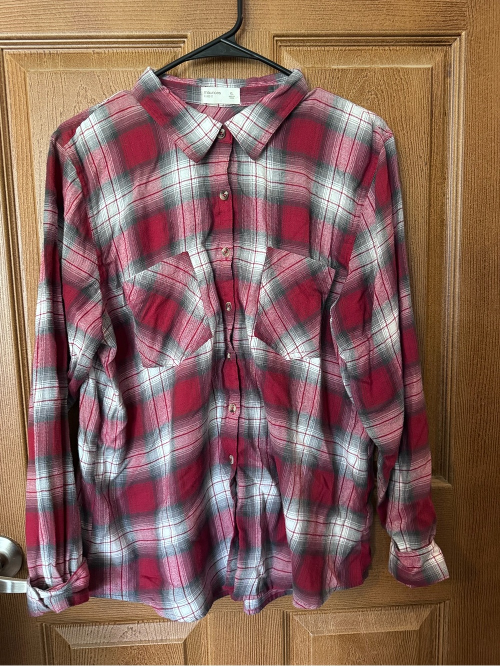 Maurices Women’s Plaid Button-Down Shirt in Red and Gray. Excellent condition